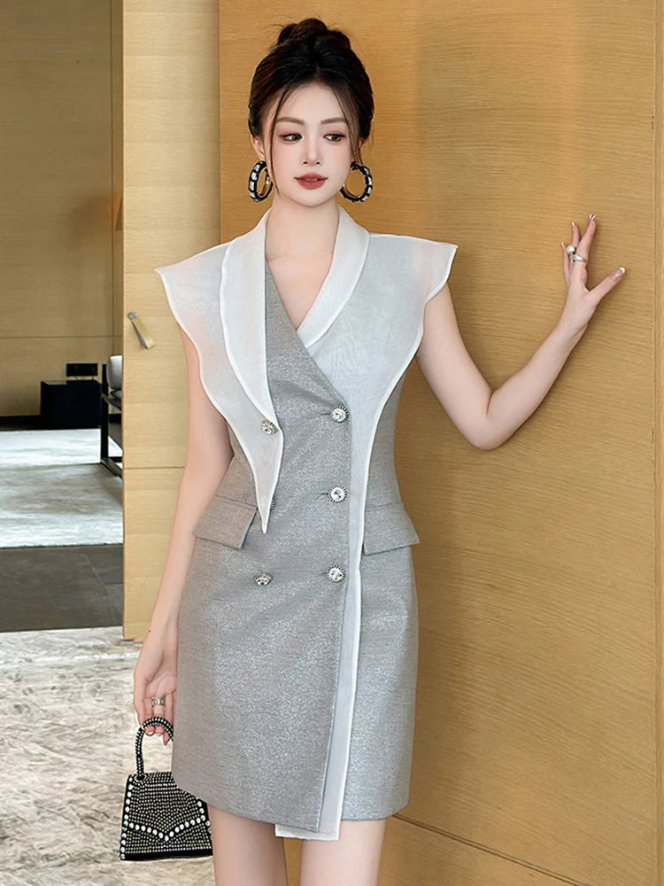 sleeveless blazer dress Beige Sleeveless Blazer Dress – Soros main image 1