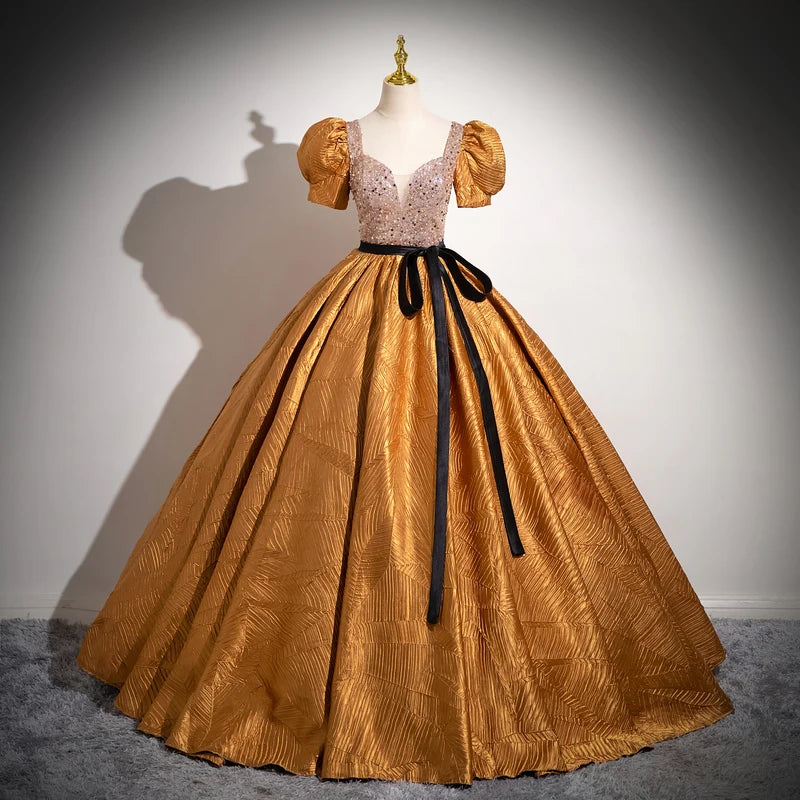 Luxurious Glitter Bodice Gold Ball Gown Dress on Luulla