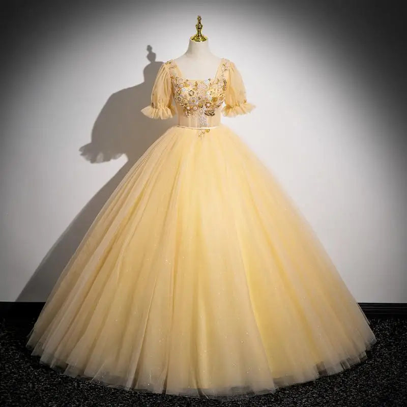 Yellow Princess Gown With Floral Embellishments on Luulla