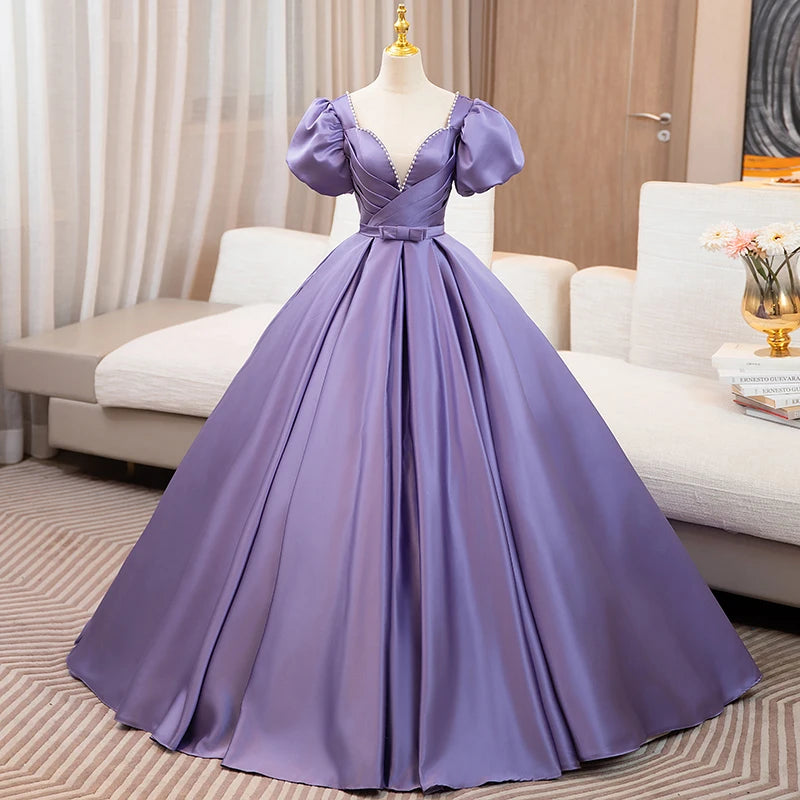 Lavender Ball Gown With Puffy Sleeves Detailing on Luulla