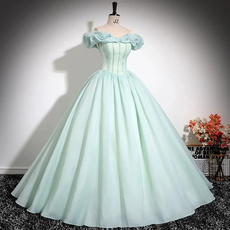 mint green ballroom dress Wedtrend Women Mint Prom Dress Ball-Gown Glitter Beaded Tulle Long Evening Dresses With Lace Leaf Appliques, Mint / US12