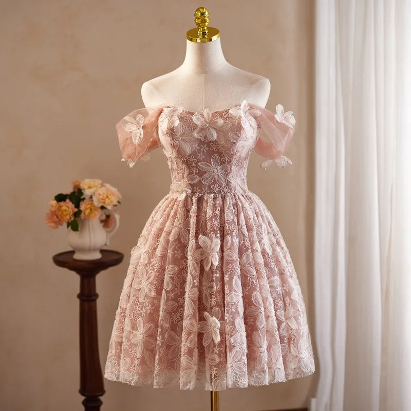 Floral Lace Off-shoulder Short Party Dress