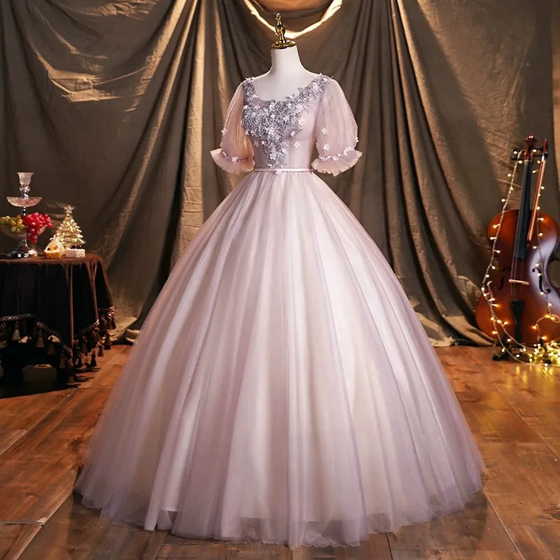 Embroidered Tulle Gown With Floral Appliqus on Luulla
