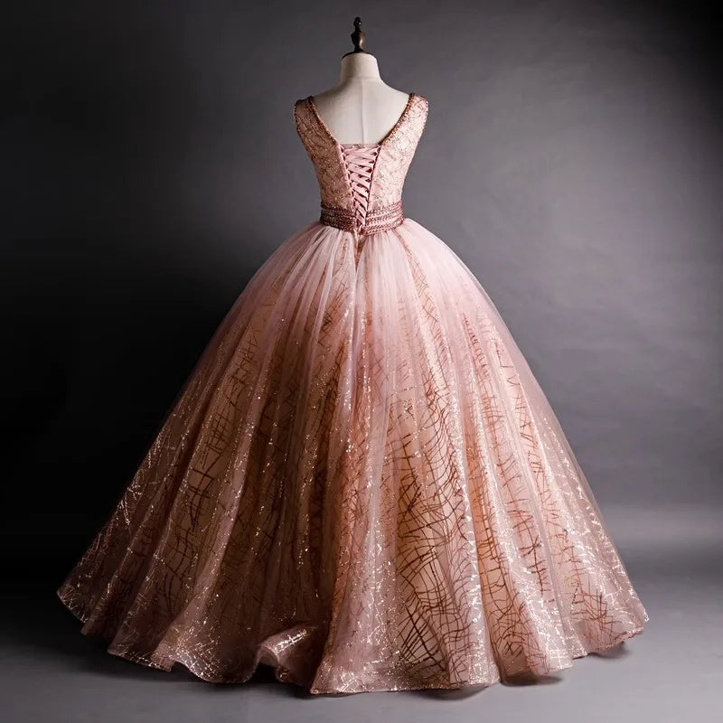 Glittering Rose Gold Ball Gown With Train on Luulla