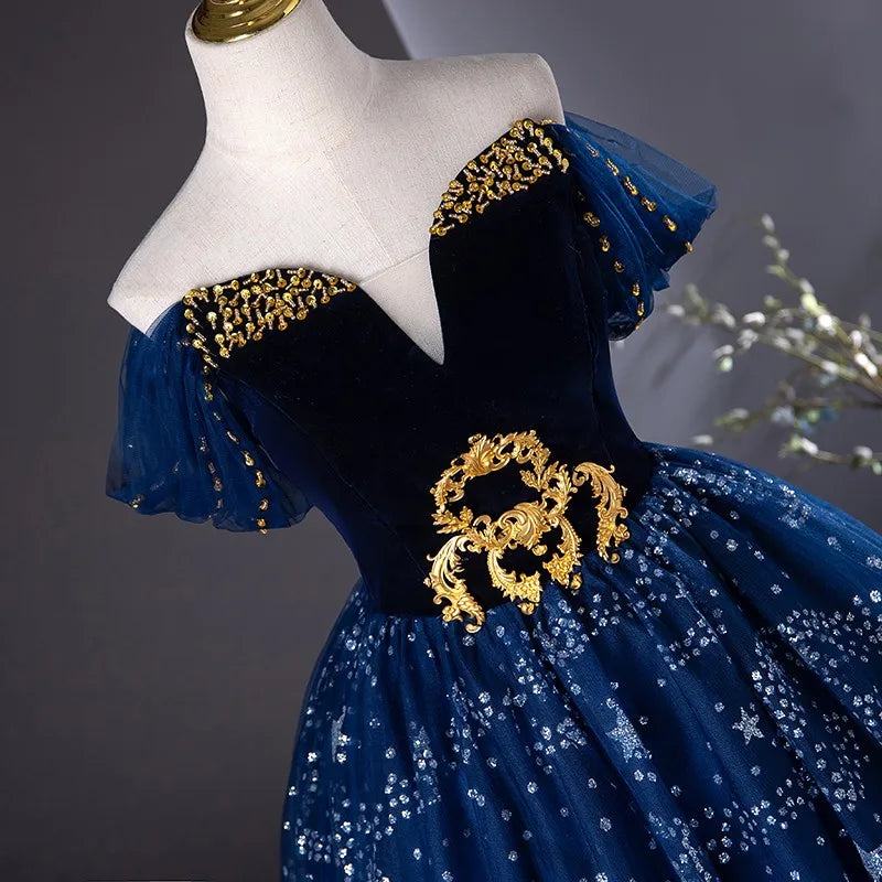 Starry Blue Off-shoulder Gown With Embroidery on Luulla