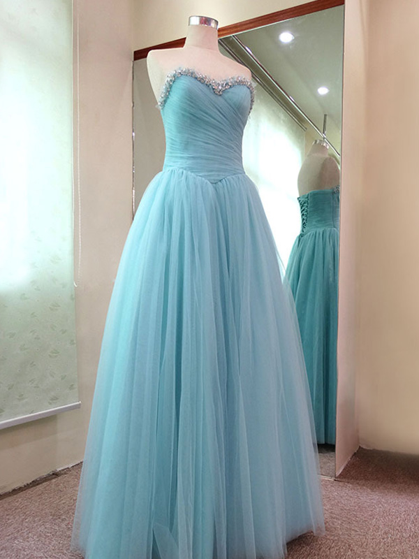 2015 Elegant Sweetheart Prom Dress Sequined Tulle Prom Dress Long A-line Evening Dress
