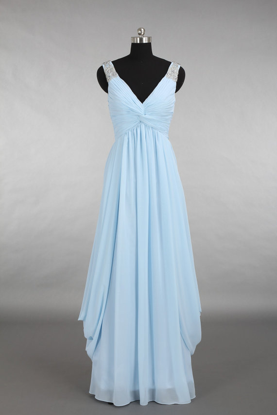 Pd09017 High Quality Prom Dress,a-line Prom Dress,chiffon Prom Dress,v-neck Prom Dress, Beading Prom Dress