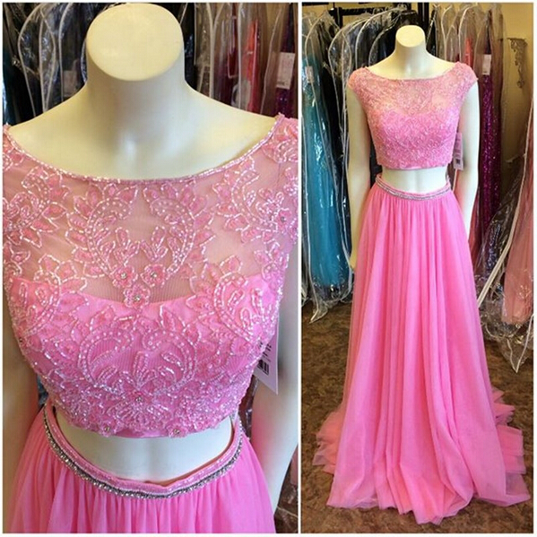 Pd12214 Charming Prom Dress,two Pieces Prom Dress,a-line Prom Dress,beading Prom Dress,o-neck Prom Dress