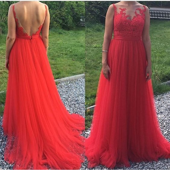 Pd61014 Charming Prom Dress,Tulle Prom Dress,Appliques Prom Dress,Backless Evening Dress