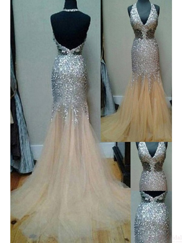 Pd61113 Charming Prom Dress,beading Prom Dress,halter Prom Dress,mermaid Evening Dress