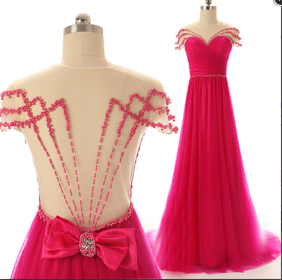 Pd61216 Charming Prom Dress,beading Prom Dress,tulle Prom Dress,o-neck Evening Dress