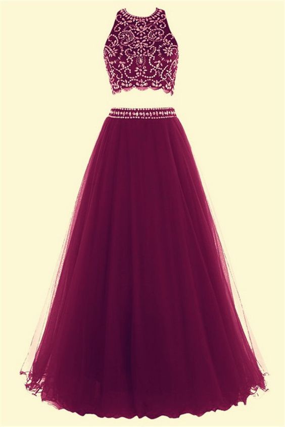 Pd70204 Charming Prom Dress,tulle Prom Dress,two Pieces Prom Dress,beading Evening Dress