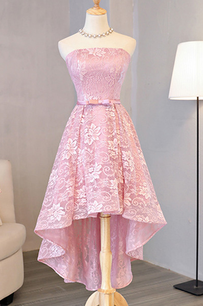 Hd70802 High Quality Homecoming Dress，lace Homecoming Dress,strapless Graduation Dress,high/low Prom Dress