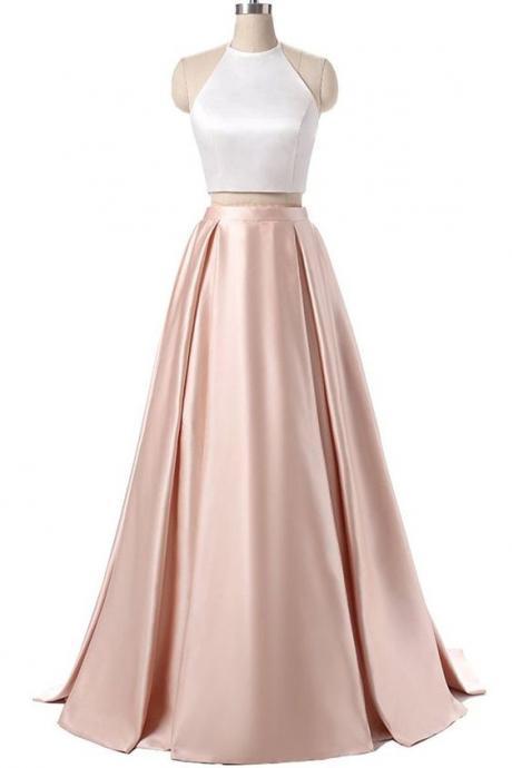 Pd70808 Charming Prom Dress,two Pieces Prom Dress,halter Prom Dress,satin Evening Dress