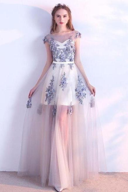 Pd80207 Charming Prom Dress,tulle Evening Dresses,appliiques Prom Dresses,a-line Prom Gown