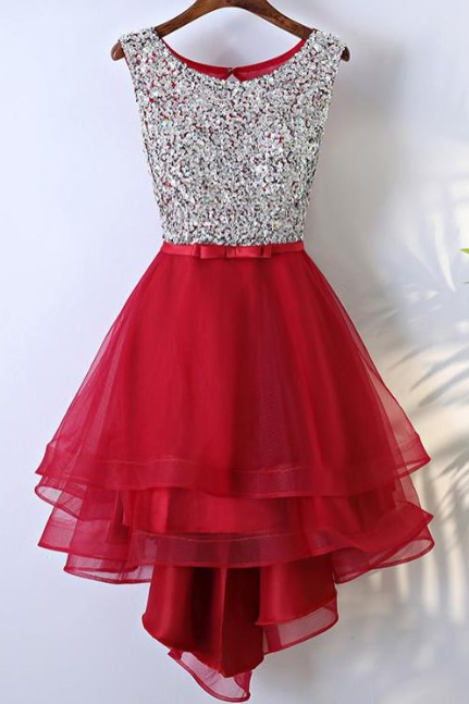 Hd80517 Red Homecoming Dress,Beading Graduation Dress,O-Neck Homecoming Dress,Tulle Graduation Dress