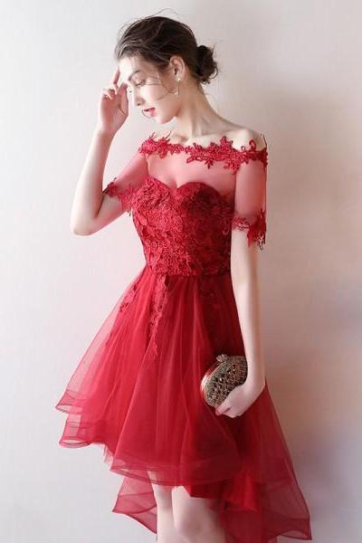 Hd80518 Red Homecoming Dress,Tulle Graduation Dress,Appliques Homecoming Dress,High/Low Graduation Dress