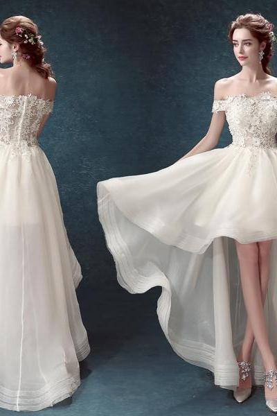 Pd80528 Noble Prom Dress,Organza Evening Dresses,Appliques Prom Dresses,High/Low Prom Gown