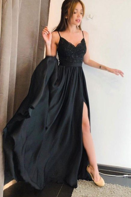 Pd80907 Charming Prom Dress,Satin Evening Dresses,Spaghetti Straps Prom Dresses,A-Line Prom Gown