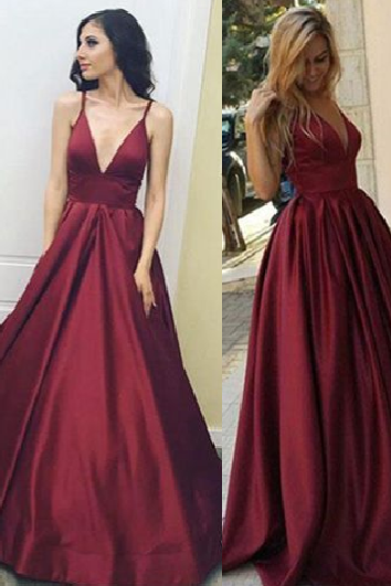 Pd80908 Charming Prom Dress,Satin Evening Dresses,V-Neck Prom Dresses,A-Line Prom Gown