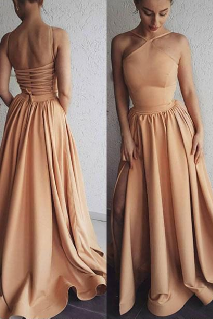Pd80909 Charming Prom Dress,Satin Evening Dresses,Halter Prom Dresses,A-Line Prom Gown