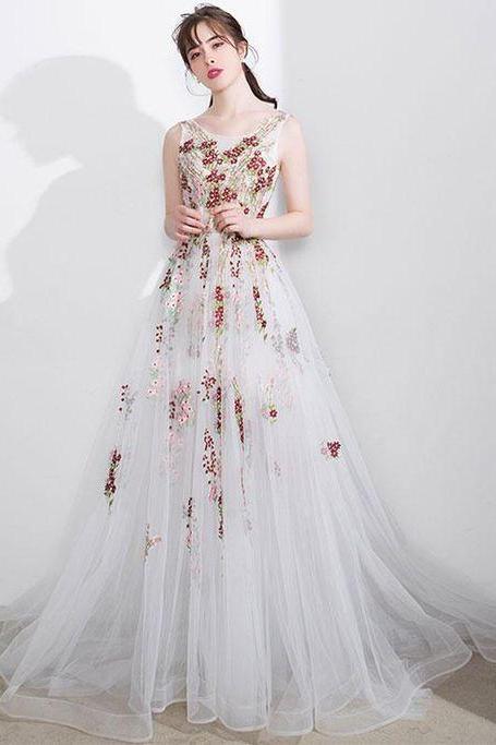 Pd81021 Charming Prom Dress,tulle Evening Dresses,a-line Prom Dresses,appliques Prom Gown