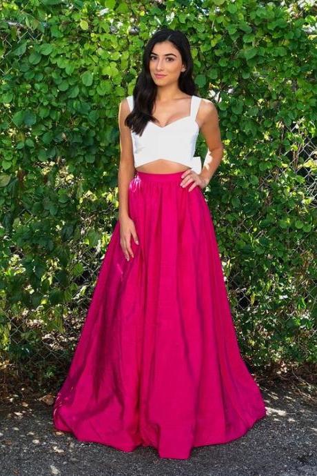 Pd81132 Two Pieces Prom Dress,Satin Evening Dresses,A-Line Prom Dresses,Brief Prom Gown