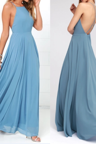 Pd90117 Blue Prom Dress,Chiffon Evening Dresses,A-Line Prom Dresses,Backless Prom Gown