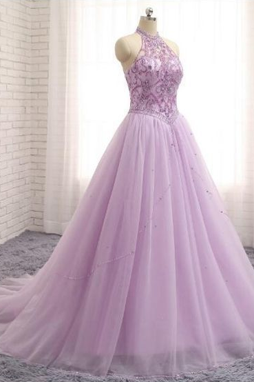 Pd90127 Charming Prom Dress,Tulle Evening Dresses,Beading Prom Dresses,HalterProm Gown