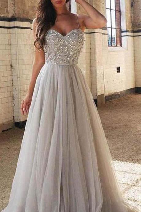 Pd90304 Charming Prom Dress,Tulle Evening Dresses,A-Line Prom Dresses,Beading Prom Gown