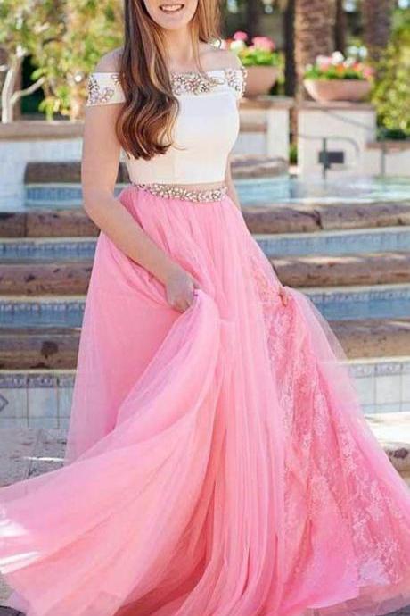 Pd90309 Two Pieces Prom Dress,Tulle Evening Dresses,Two Piecces Prom Dresses,A-Line Prom Gown