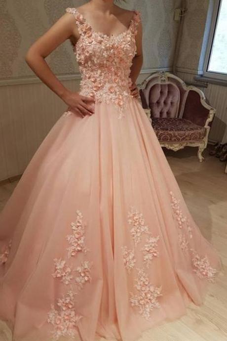Pd90409 Charming Prom Dress,Tulle Evening Dresses,O-Neck Prom Dresses,Appliques Prom Gown