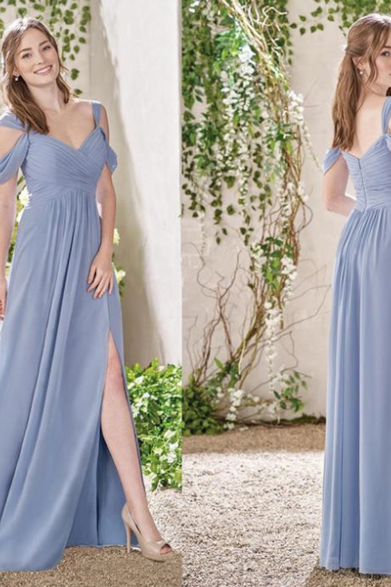 Pd90418 Blue Prom Dress,Chiffon Evening Dresses,A-Line Prom Dresses,Pleat Prom Gown