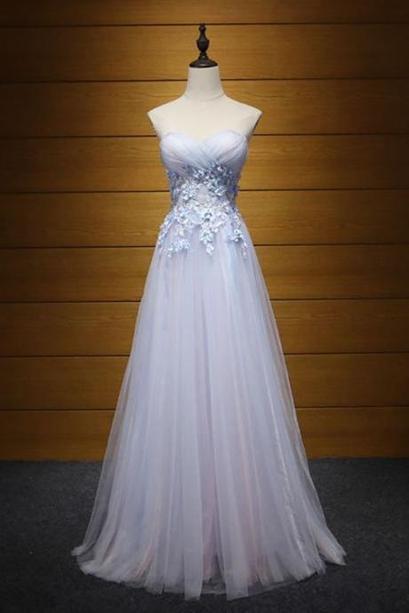 Pd90604 Light Blue Prom Dress,Sweetheart Evening Dresses,Tulle Prom Dresses,Appliques Prom Gown