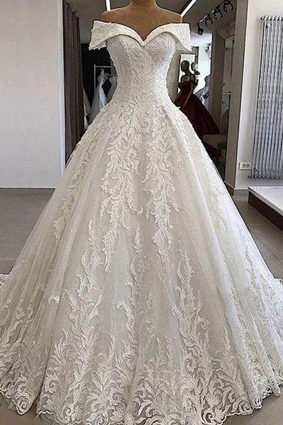 Romantic wedding dress,Tulle Wedding Dress,Off the Shoulder Wedding dress,Appliques Wedding dress W196