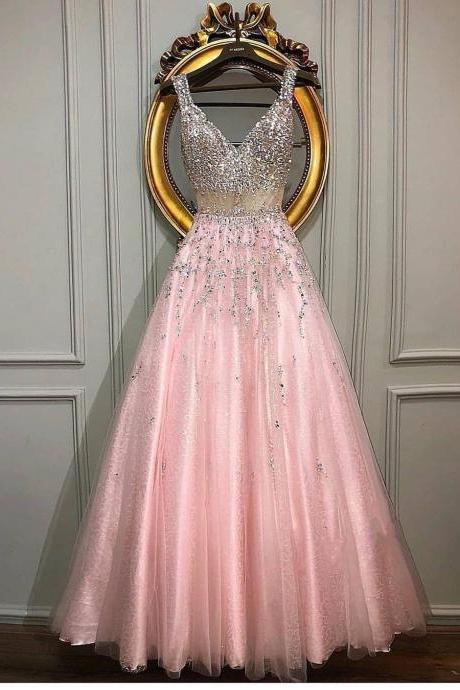 Pd91240 Charming Prom Dress,V-Neck Wedding Dresses,A-Line Prom Dresses,Beading Prom Gown