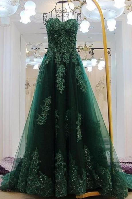  Green Formal Dresses for Women Prom dresses 2022 Ball Gown Tulle Appliques Dresses 