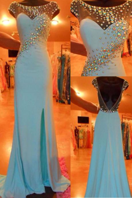 Pd11043 Charming Prom Dress,chiffon Prom Dress,mermaid Prom Dress,o-neck Prom Dress,beading Prom Dress