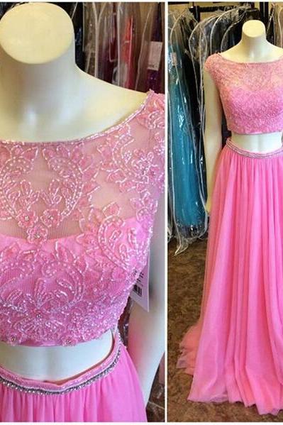 Pd12214 Charming Prom Dress,two Pieces Prom Dress,a-line Prom Dress,beading Prom Dress,o-neck Prom Dress