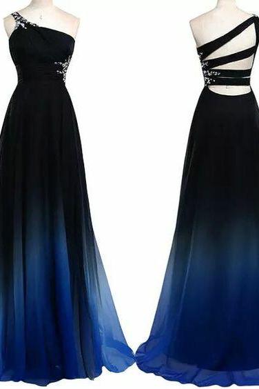 Pd603312 Charming Prom Dress,One-Shoulder Prom Dress,Gradient Color Prom Dress,Chiffon Prom Dress,A-Line Evening Dress