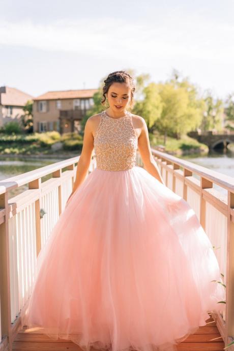 Pd605252 High Quality Prom Dress,Tulle Prom Dress,Beading Prom Dress,O-Neck Prom Dress, A-Line Prom Dress