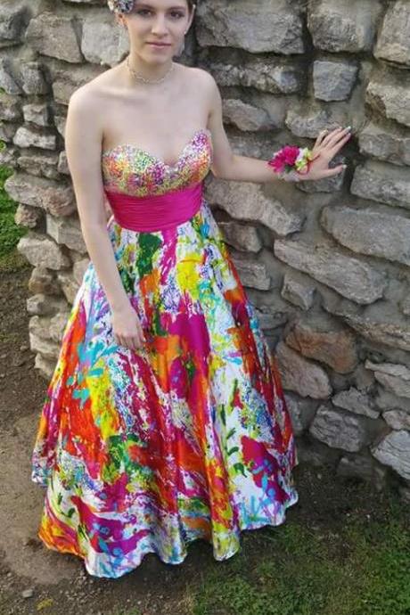 Pd606171 Charming Prom Dress,Satin Prom Dress,Beading Prom Dress,Sweetheart Prom Dress,Print Evening Dress