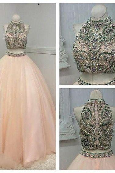Pd60812 Charming Prom Dress,Two Pieces Prom Dress,Tulle Prom Dress,Beading Dress,Ball Gown Evening Dress