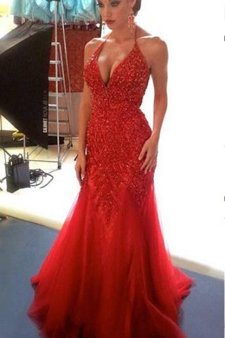 Pd61001 Charming Prom Dress,Tulle Prom Dress,Appliques Prom Dress,Mermaid Prom Dress,Halter Evening Dress