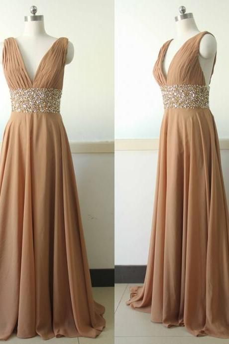 Pd61003 Charming Prom Dress,chiffon Prom Dress,beading Prom Dress,v-neck Evening Dress