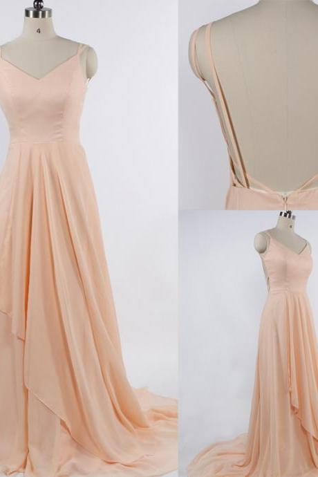 Pd61043 Charming Prom Dress,Chiffon Prom Dress,Spaghetti Straps Prom Dress,V-Neck Evening Dress