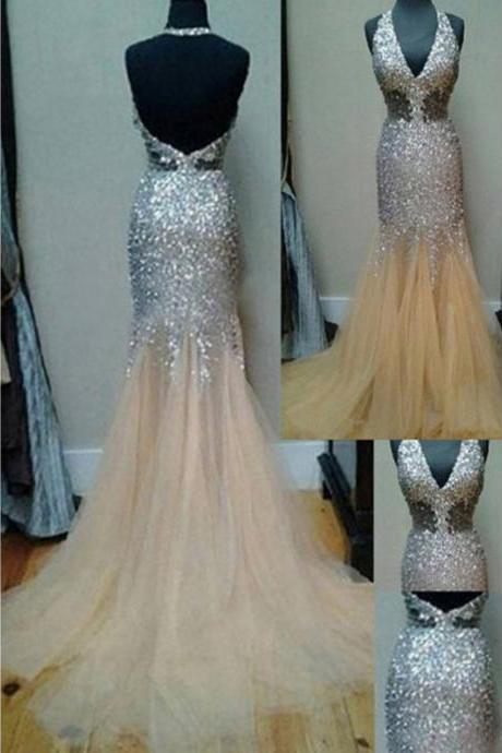 Pd61113 Charming Prom Dress,Beading Prom Dress,Halter Prom Dress,Mermaid Evening Dress