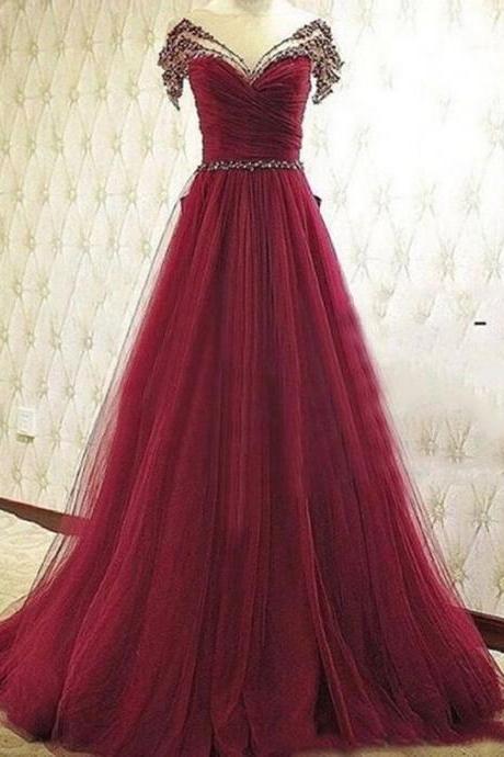 Pd61139 Charming Prom Dress,Tulle Prom Dress,Beading Prom Dress,A-Line Evening Dress