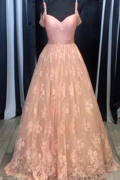 Pd61212 Charming Prom Dress,Lace Prom Dress,A-Line Prom Dress,Spaghetti Straps Evening Dress