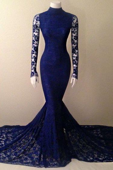 Pd61225 Charming Prom Dress,high Neck Prom Dress,lace Prom Dress,long-sleeves Evening Dress